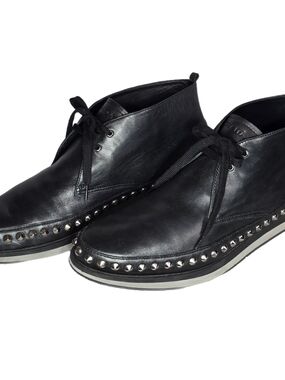 Prada Studded Chukka Boots Size 11 Black Leather Silver Studded Mens Designer